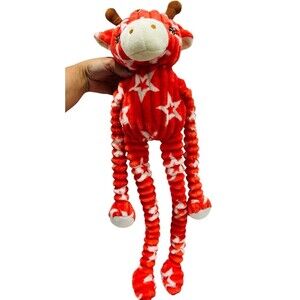 Patchwork Long Leg Giraffe Dog Squeaky Dog Toy 24” Red